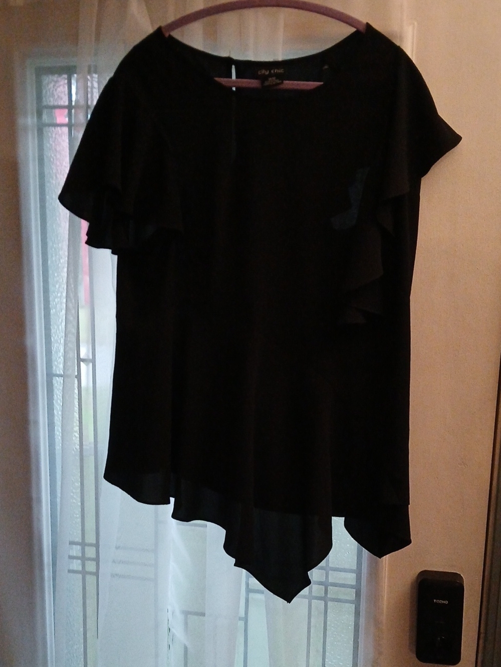 City Chic Black Ruffle Sleeve Top